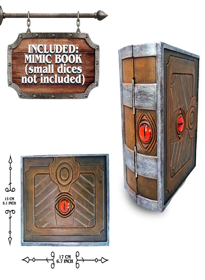 Power Beast Dungeon Mimic Book Dice Storage Box with 2 Glass Eye, Miniatures and Dungeons and Dragons Accessories, D&D Gift, DND, Dungeon Master, Mimic Chest, Holds up to 7 Sets of Polyhedral Dice. - Image 2